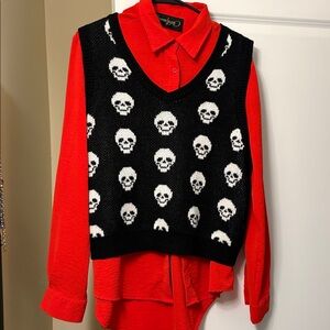 Black Knit Skull Pattern Sweater Vest